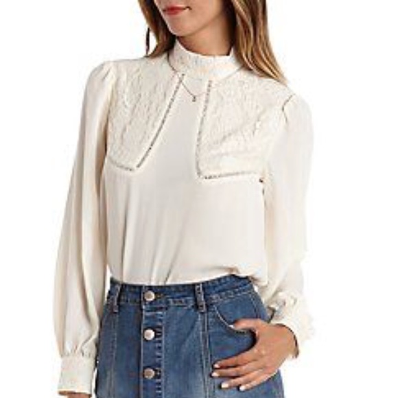 Charlotte Russe Tops - Ivory Lace Mock Neck Blouse
